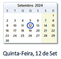 12 Setembro 2024 calendario