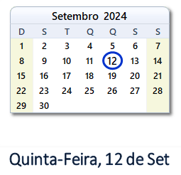 12 Setembro 2024 calendario