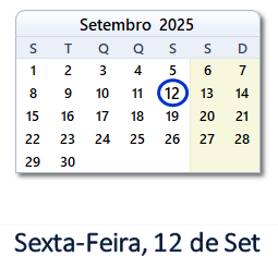 12 Setembro 2025 calendario