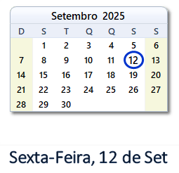 12 Setembro 2025 calendario