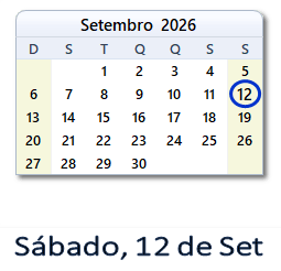 12 Setembro 2026 calendario