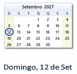 12 Setembro 2027 calendario