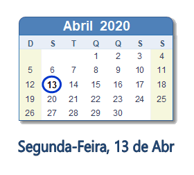 13 Abril 2020 calendario