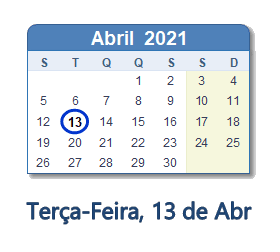 13 Abril 2021 calendario