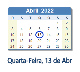 13 Abril 2022 calendario