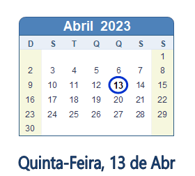 13 Abril 2023 calendario