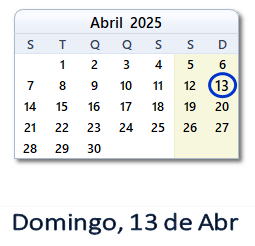 13 Abril 2025 calendario