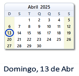 13 Abril 2025 calendario