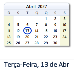 13 Abril 2027 calendario