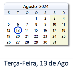 13 Agosto 2024 calendario