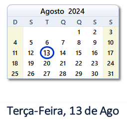 13 Agosto 2024 calendario