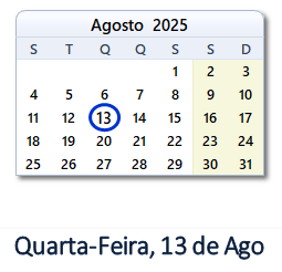 13 Agosto 2025 calendario