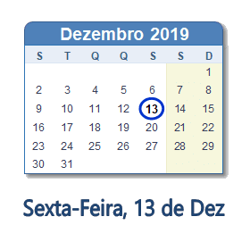 13 Dezembro 2019 calendario