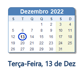 13 Dezembro 2022 calendario
