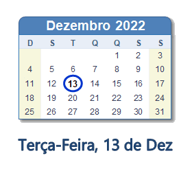 13 Dezembro 2022 calendario