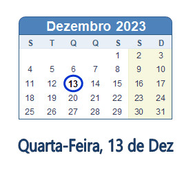 13 Dezembro 2023 calendario