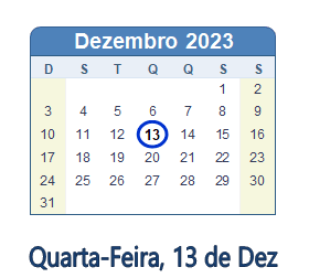 13 Dezembro 2023 calendario