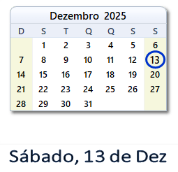 13 Dezembro 2025 calendario