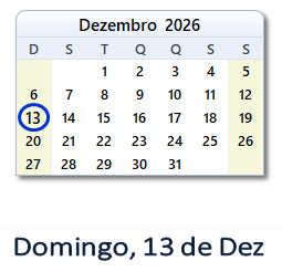 13 Dezembro 2026 calendario