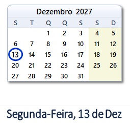13 Dezembro 2027 calendario