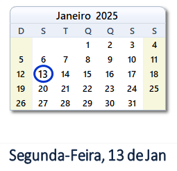 13 Janeiro 2025 calendario