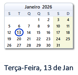 13 Janeiro 2026 calendario
