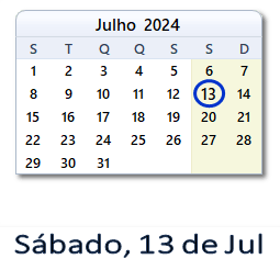 13 Julho 2024 calendario