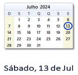 13 Julho 2024 calendario