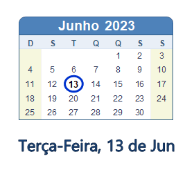 13 Junho 2023 calendario