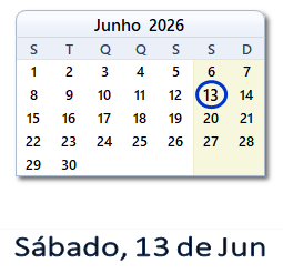 13 Junho 2026 calendario