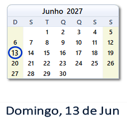 13 Junho 2027 calendario