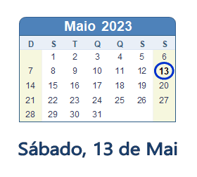 13 Maio 2023 calendario