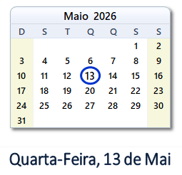 13 Maio 2026 calendario