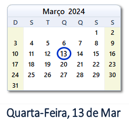 13 Março 2024 calendario