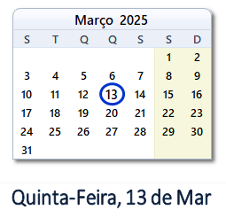 13 Março 2025 calendario