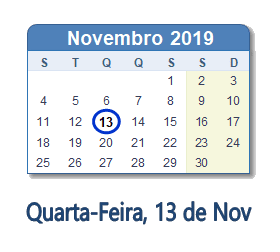13 Novembro 2019 calendario