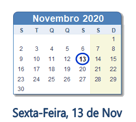 13 Novembro 2020 calendario