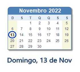 13 Novembro 2022 calendario