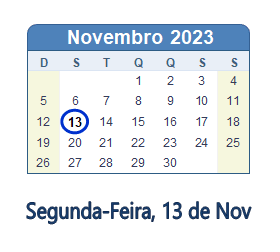 13 Novembro 2023 calendario