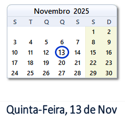 13 Novembro 2025 calendario