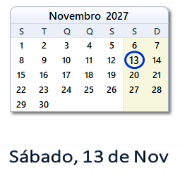 13 Novembro 2027 calendario