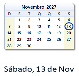 13 Novembro 2027 calendario