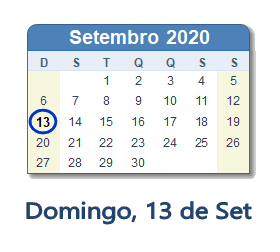 13 Setembro 2020 calendario