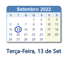 13 Setembro 2022 calendario