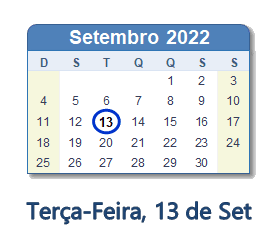 13 Setembro 2022 calendario