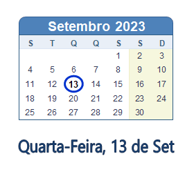 13 Setembro 2023 calendario