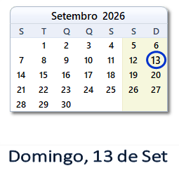 13 Setembro 2026 calendario