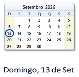 13 Setembro 2026 calendario