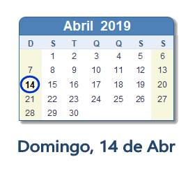 14 Abril 2019 calendario