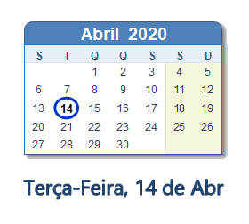 14 Abril 2020 calendario